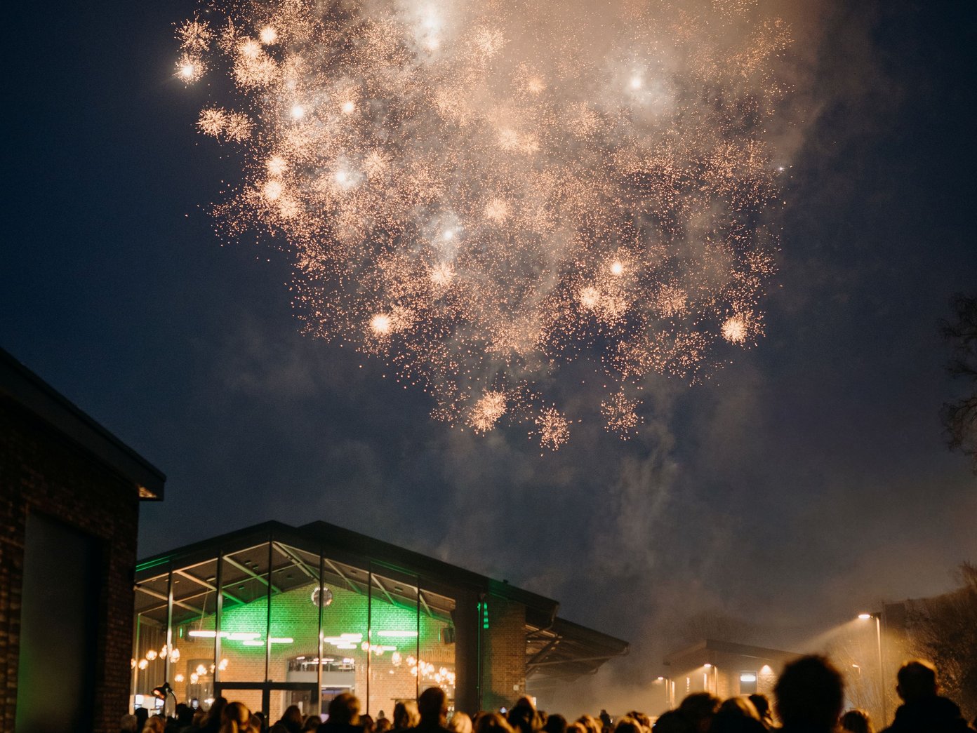 Menschen die im Himmel Feuerwerk beobachten